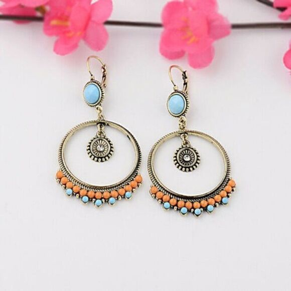 GOLD BOHEMIAN ROUND EARRINGS  - Picture 8 of 8